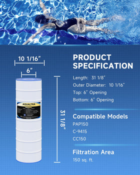 AQUALTRA CCRP150-compatible pool filter supports broad system compatibility.