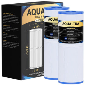AQUALTRA PRB25-IN filter close-up shows BPA-free PET composite for safe spa filtration.