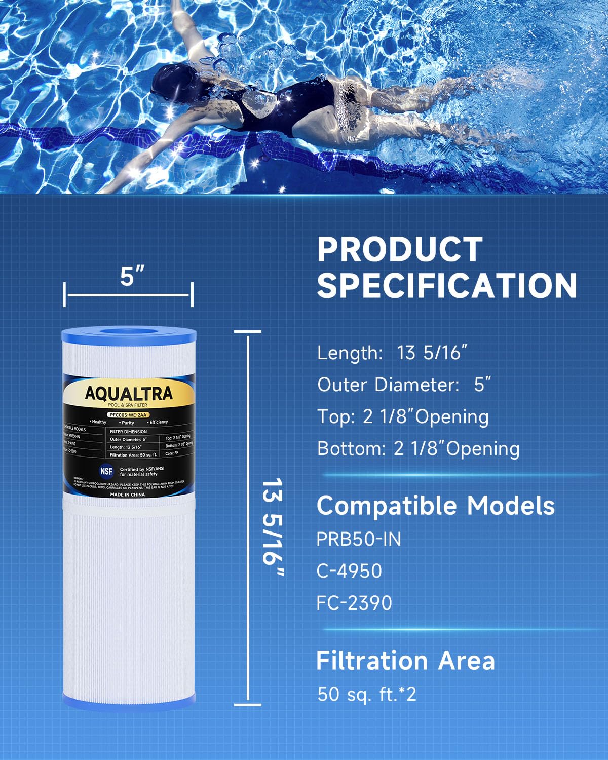 AQUALTRA PRB50-IN dirt-locking weave demonstrates advanced filtration