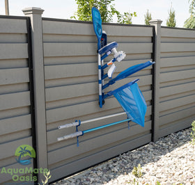 AquaMate Oasis pole hangers hold large poles securely for easy access.