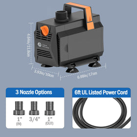 AquaMiracle 1200GPH submersible pump in pond installation shows versatility.