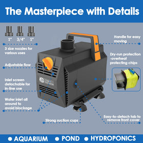 AquaMiracle 1200GPH submersible pump top view shows compact, efficient design.