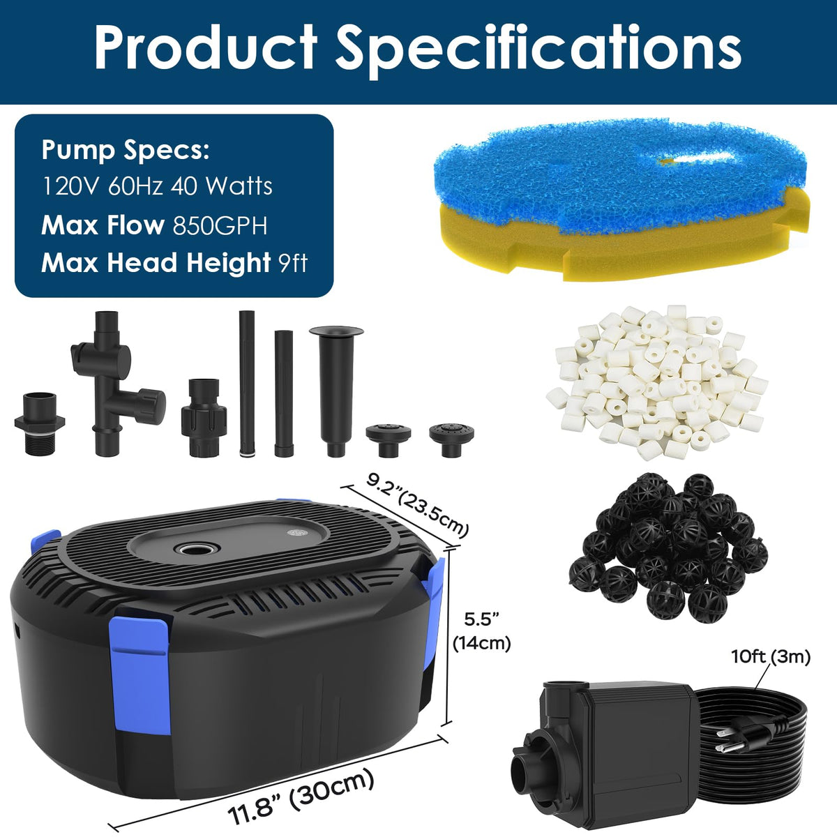 850 GPH AquaMiracle pump delivering strong circulation and clear water.