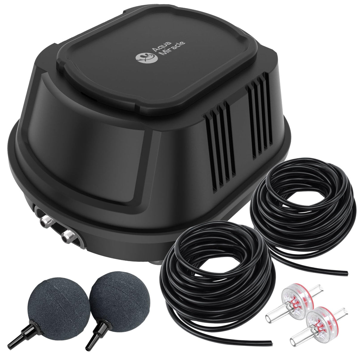 AquaMiracle all-in-one aerator kit pump enhances pond oxygenation and circulation.