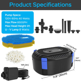 AquaMiracle all-in-one pond solution with pump, media, lights and heads.