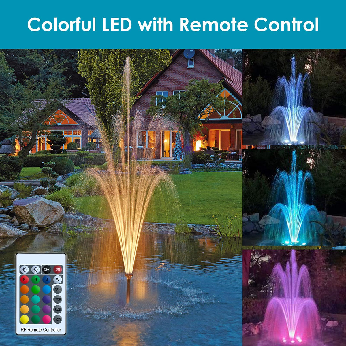 AquaMiracle LED light with remote control for nighttime pond ambiance