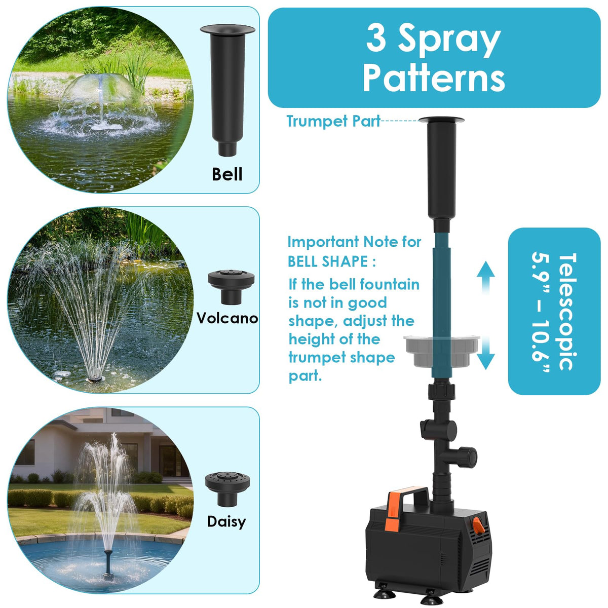 AquaMiracle LED lights with remote control illuminate the pond at night