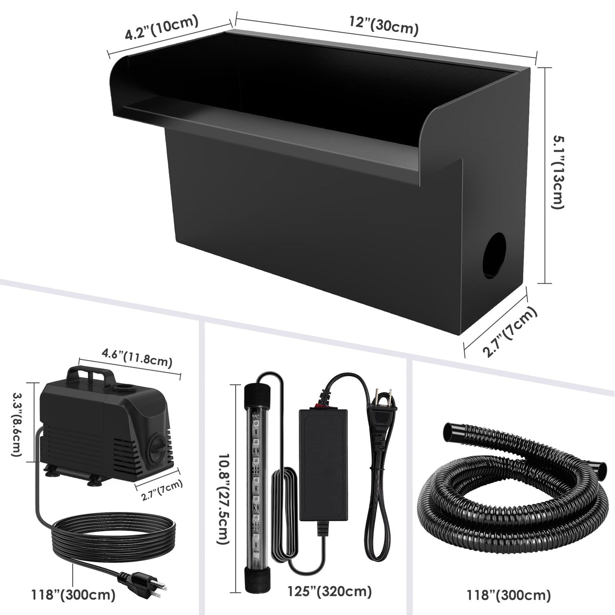 AquaMiracle outdoor waterfall setup shown in a garden or backyard scene.