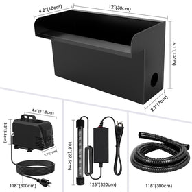 AquaMiracle outdoor waterfall setup shown in a garden or backyard scene.