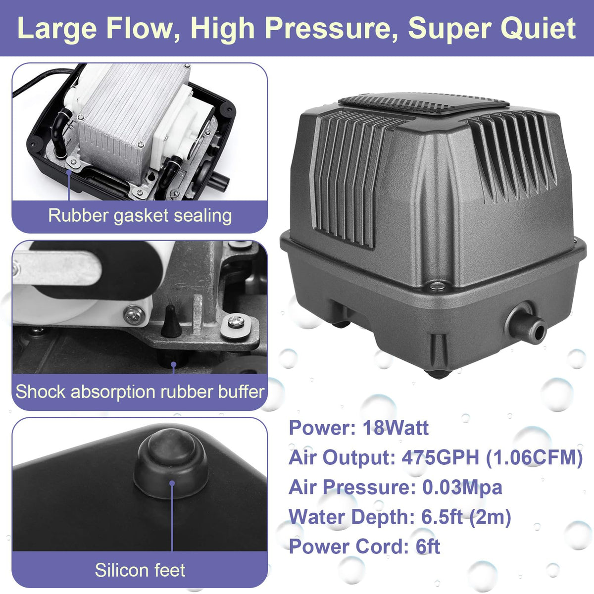 Aquamiracle pond air pump side view with control panel for adjustment
