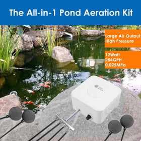 AquaMiracle pond air stones setup displaying four stones for even circulation