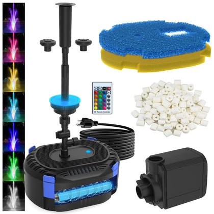 AquaMiracle pond filter and fountain 850GPH powering clear water in koi ponds.