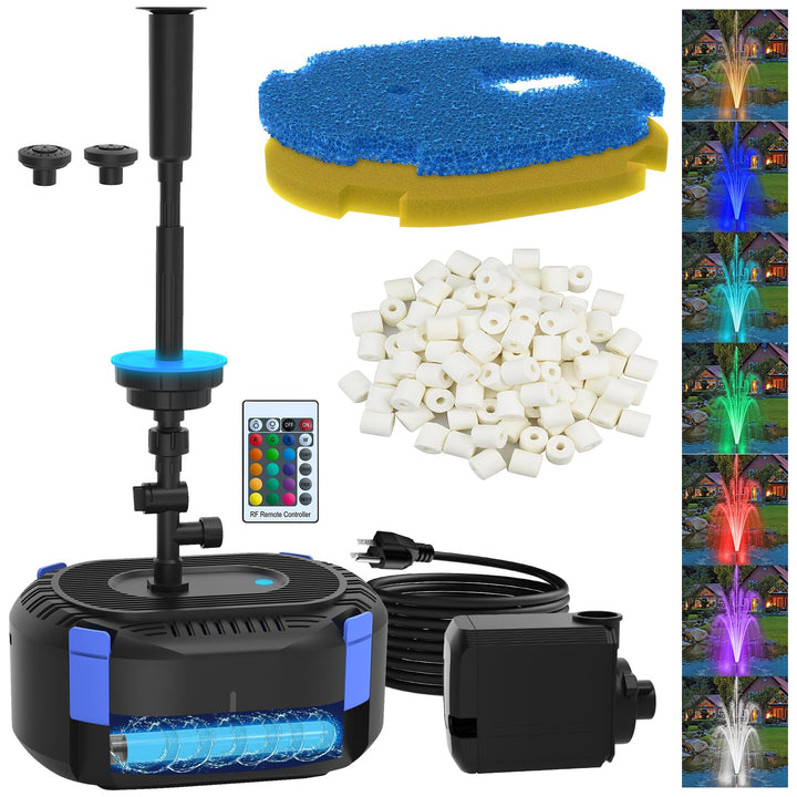AquaMiracle pond fountain with 3 spray patterns for customizable water display