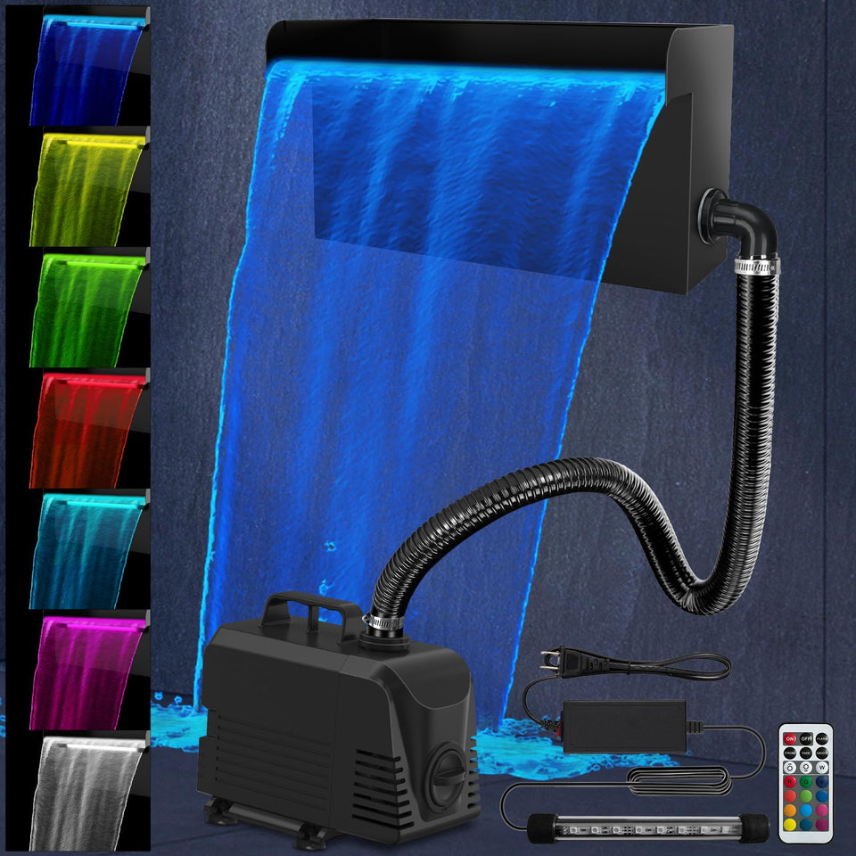 AquaMiracle pond waterfall spillway in stainless steel for durable outdoor use.