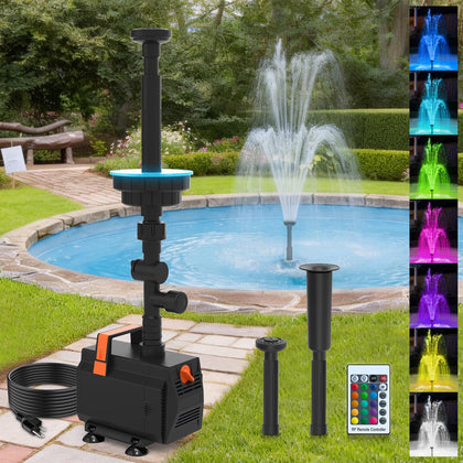 AquaMiracle submersible pond pump powering a strong fountain display