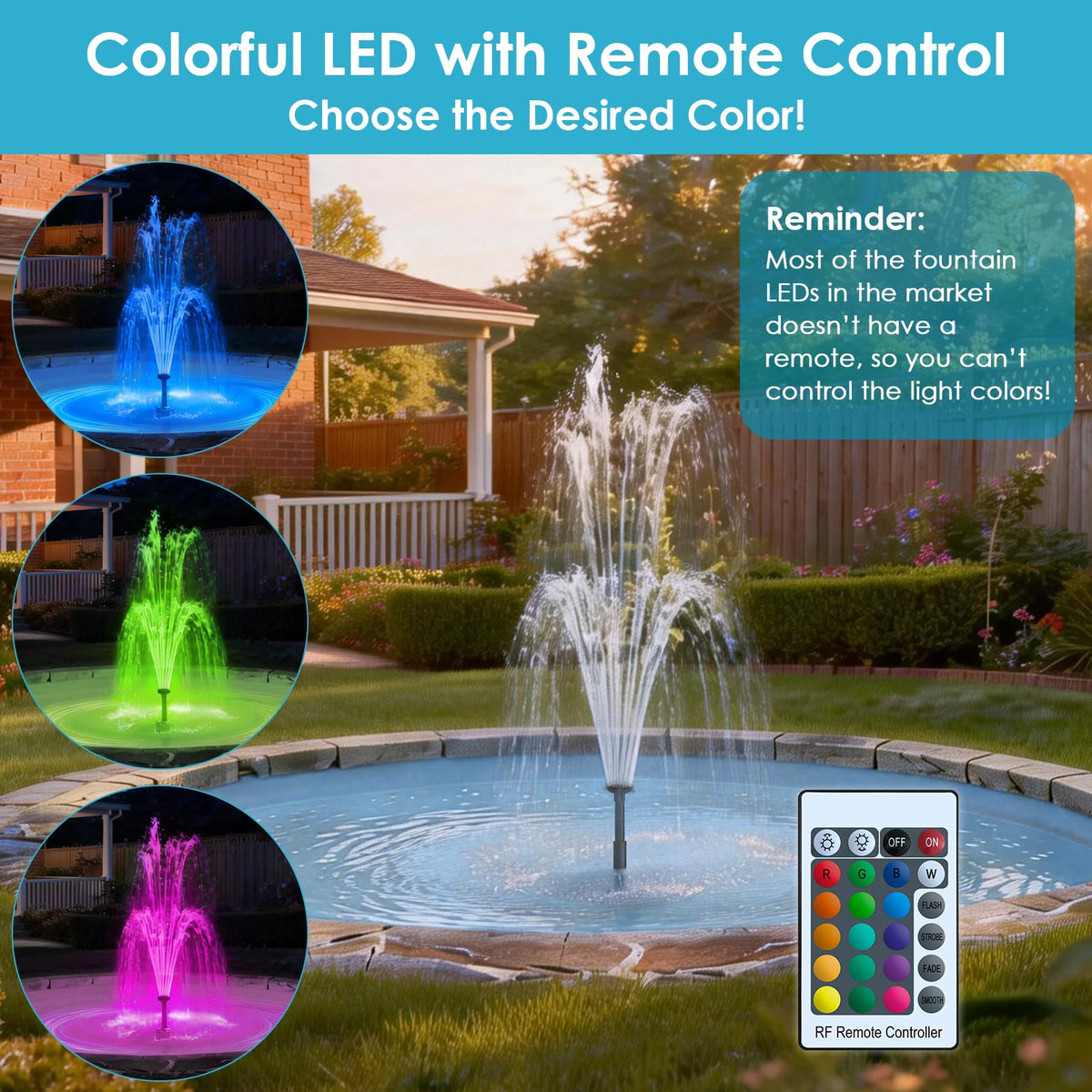 Three AquaMiracle spray heads create varied fountain patterns