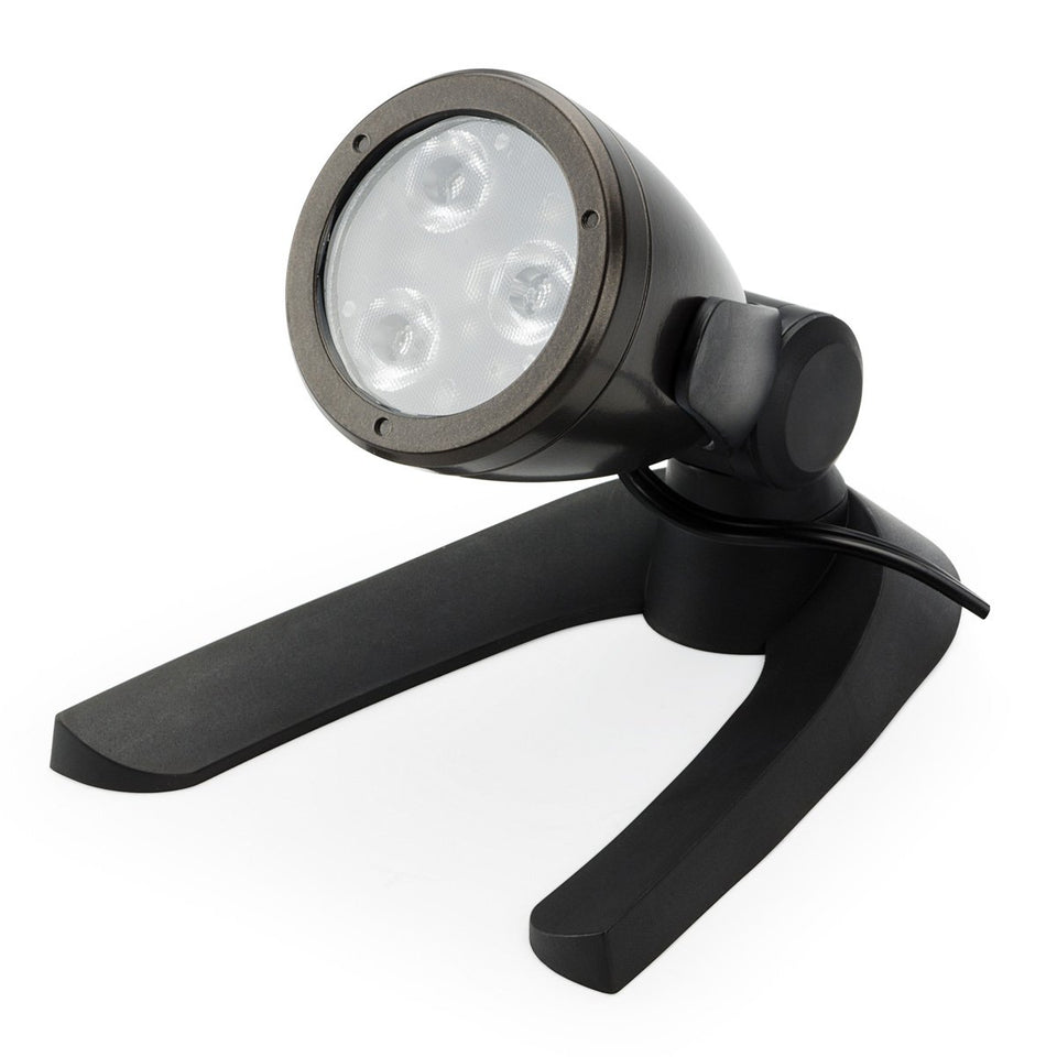 Aquascape 3-Watt underwater spotlight provides warm white light for ponds.