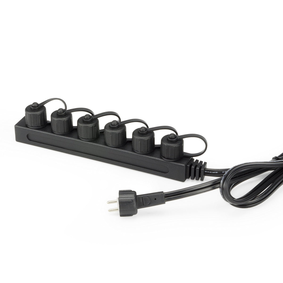 Aquascape six-way 12V lighting splitter in black for tidy pond lighting connections.