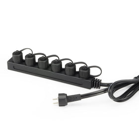 Aquascape six-way 12V lighting splitter in black for tidy pond lighting connections.