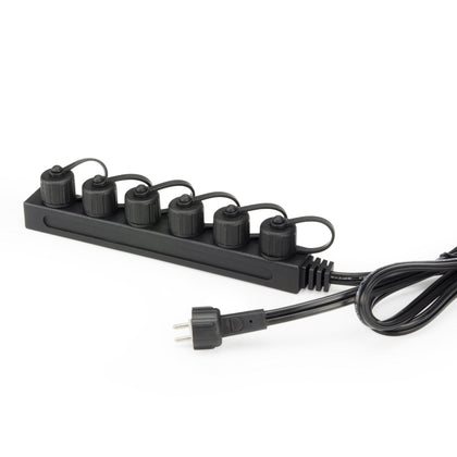 Aquascape six-way 12V lighting splitter in black for tidy pond lighting connections.