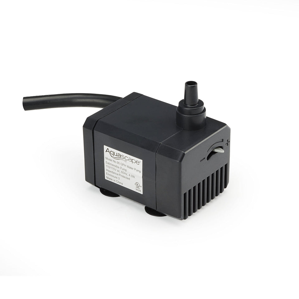 Aquascape 90 GPH water pump powering a compact fountain with steady flow