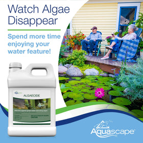 Aquascape algaecide gallon-coverage label showing treatment reach.