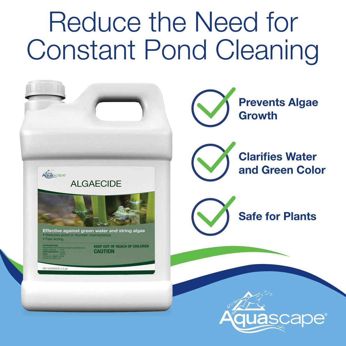 Aquascape algaecide-treated waterfall shows clearer cascading water.