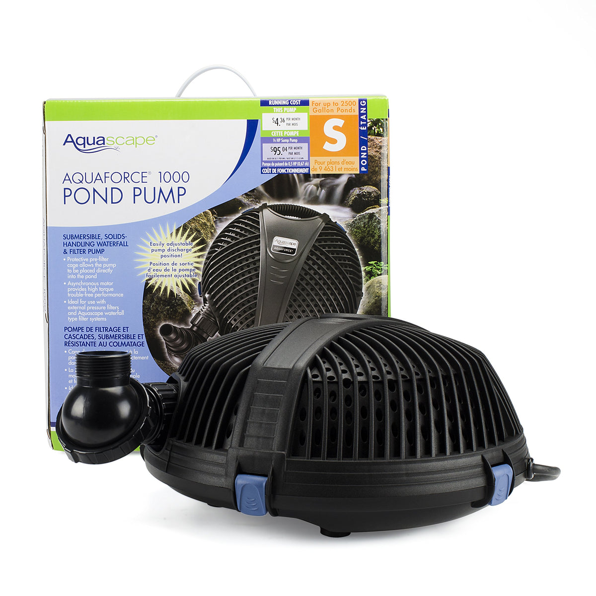 Aquascape AquaForce includes fittings and a 3-year warranty.