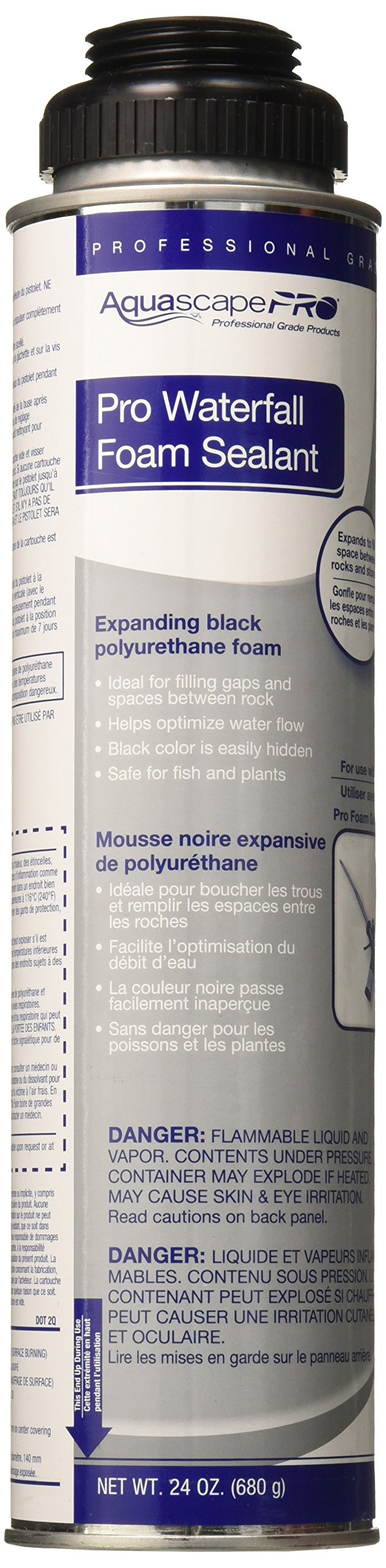 Aquascape black waterfall foam 24 oz bottle for precise pond flow control.