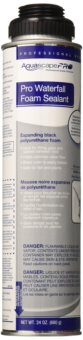 Aquascape black waterfall foam 24 oz bottle for precise pond flow control.
