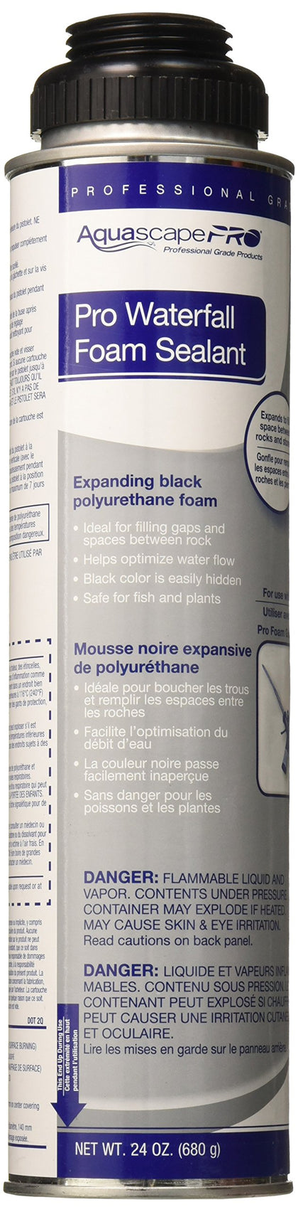 Aquascape black waterfall foam 24 oz bottle for precise pond flow control.