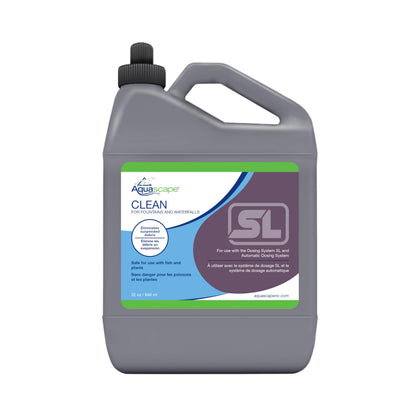 Aquascape Clean Fountain Waterfall bottle clarifies pond water for a crystal display.