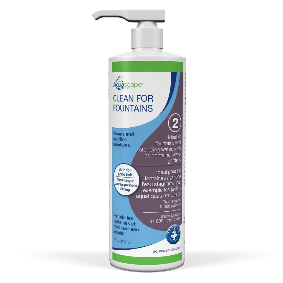 Aquascape Clean Water for Fountains with pump-top bottle for easier dosing and clearer water.