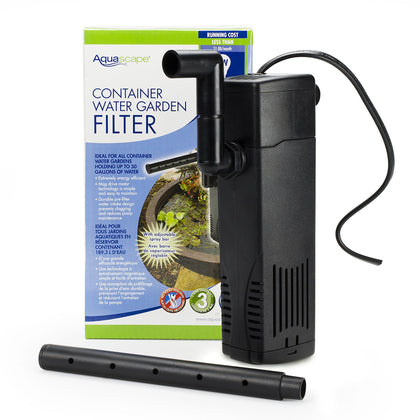 Aquascape Container Water Garden Filter with magnetically driven motor for energy-efficient filtration.