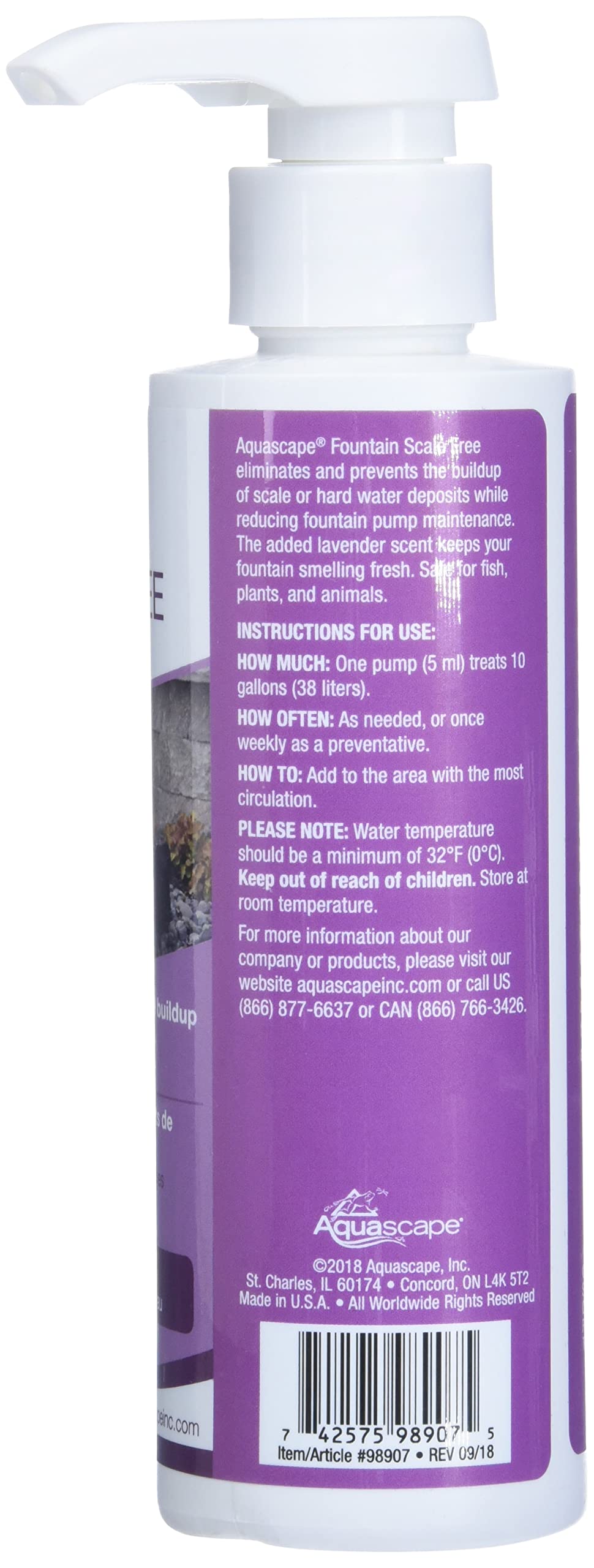 Aquascape Fountain Scale Free applied to fountain surface reduces deposits