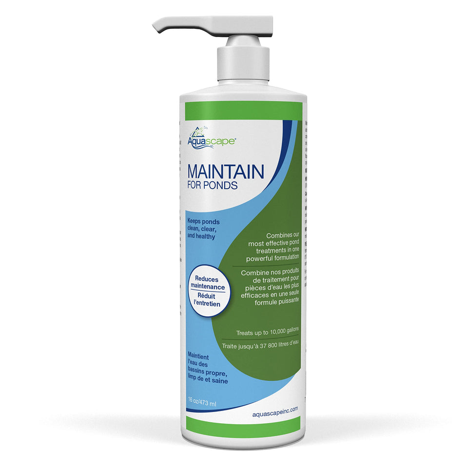 Aquascape Maintain bottle with pump for effortless pond dosing.