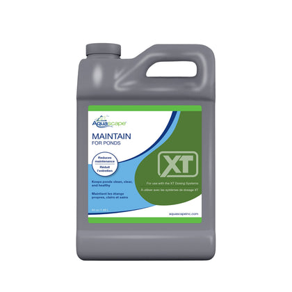 Aquascape Maintain XT bottle pour shows precise dosing for crystal-clear pond water.