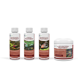 Aquascape Praziquantel bottle beside pond setup supporting parasite control.