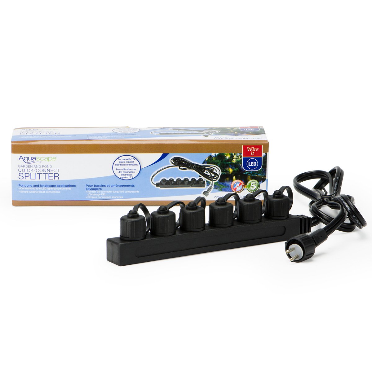 Aquascape quick-connect installation showing secure, watertight connections for pond lights.