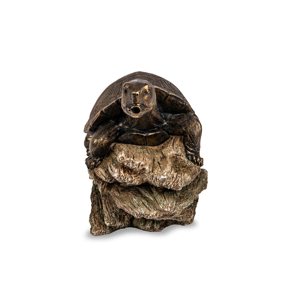 Aquascape Turtle on Log Spitter faux brass finish adds realistic charm.