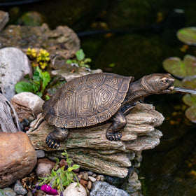 Aquascape Turtle on Log Spitter minimum pump 90 GPH recommended.