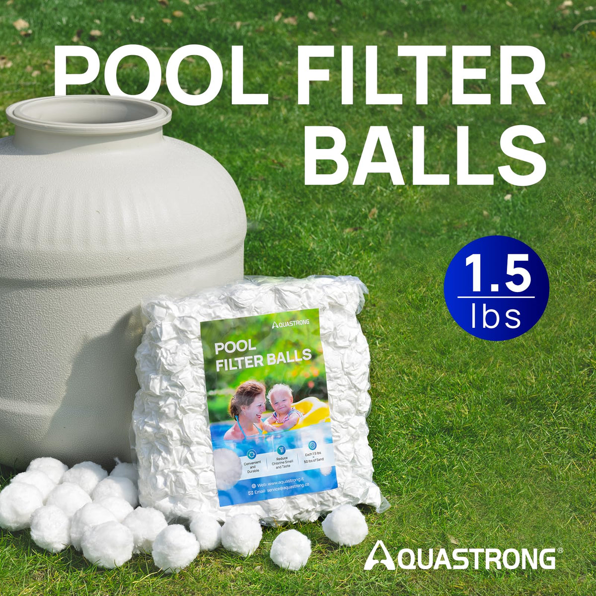 AQUASTRONG filter balls installed inside a pool filter system demonstrating smooth flow