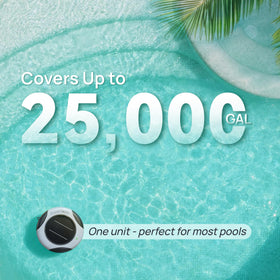 Floating AQUASTRONG unit with anti-drift rope stays in sunlit water.