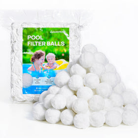AQUASTRONG pool filter balls close-up showing fine texture for efficient debris capture