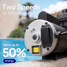 AQUASTRONG 2 HP motor at 220V powering strong pool circulation.