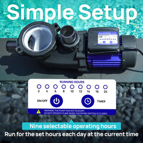 Aquastrong high-flow pump in action delivers strong circulation for larger pools.