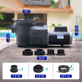 Self-priming AQUASTRONG pump simplifies setup for in-ground and above-ground pools.
