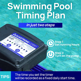 Aquastrong timer-enabled pump demonstrates automated operation for maintenance ease.