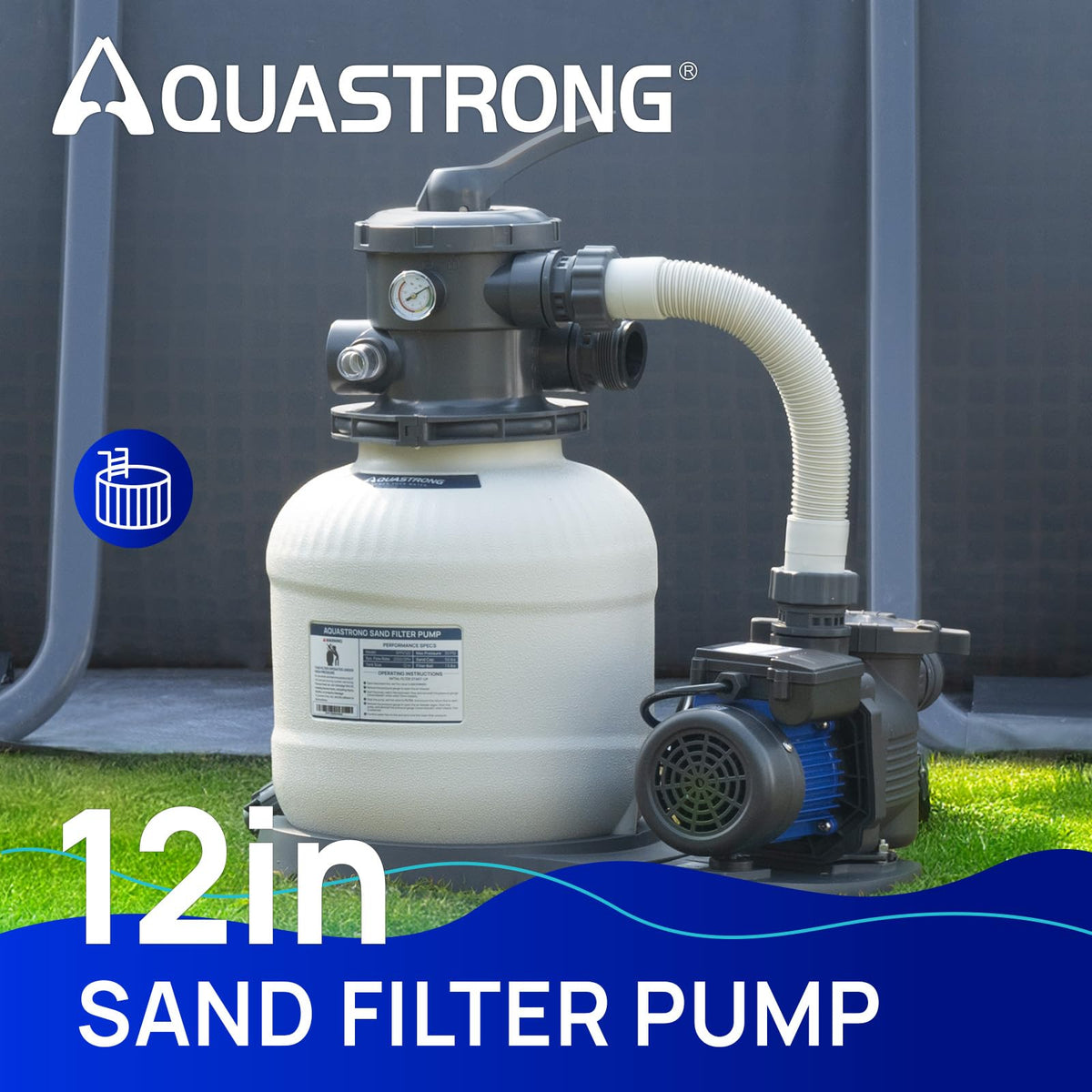 AQUASTRONG sand filter pump close-up of the 6-way valve for versatile pool maintenance