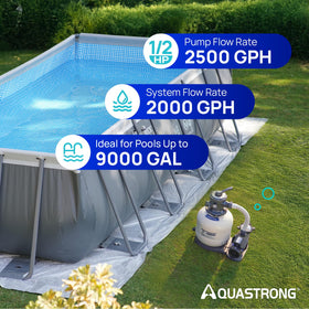 AQUASTRONG pump with hose adapters for easy above-ground pool installation